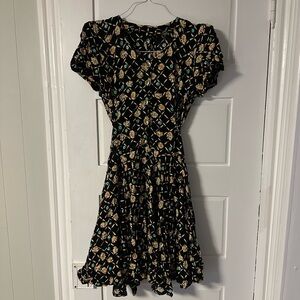 Vintage Floral Black Dress